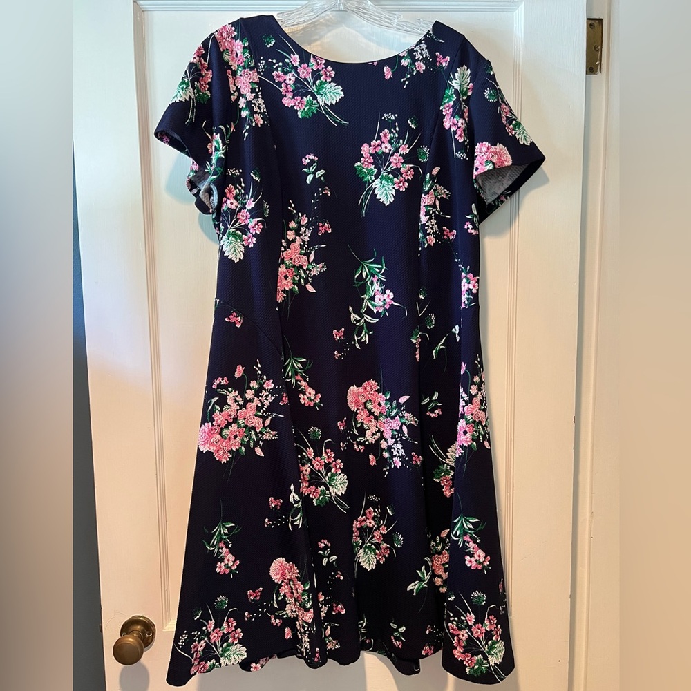 JESSICA HOWARD Womens Navy Lined Short Sleeve Fit + Flare Dress Plus 18W